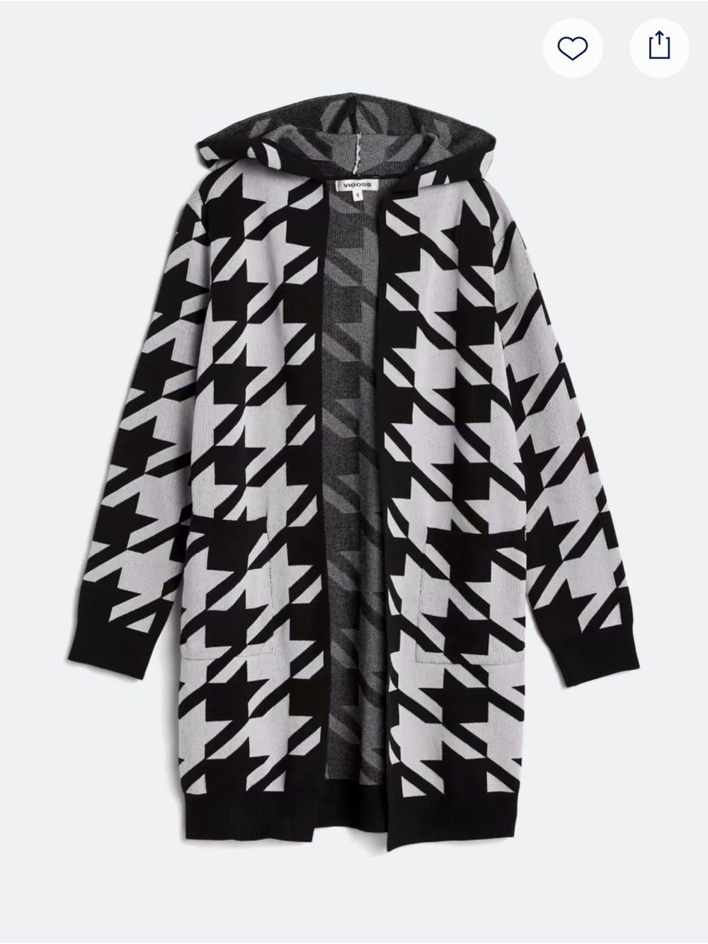 Vigoss Sheroy Hooded Knit Cardigan — Houndstooth